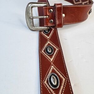 Ann Taylor Women's Belt Brown Western Genuine Leather Studded Size Medium MINT